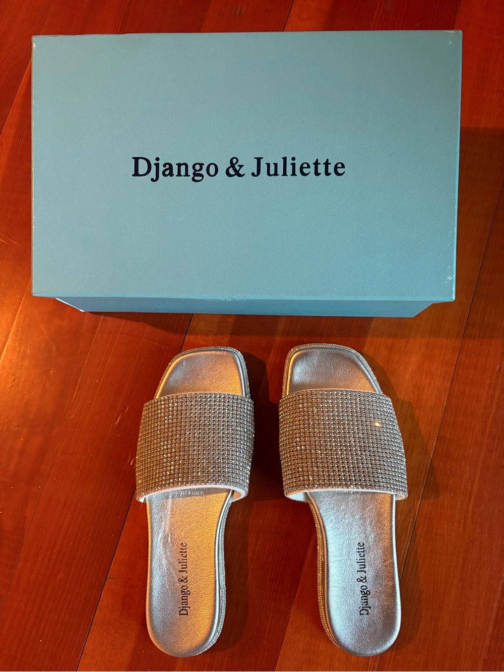 Silver Crystal Embellished Slide Mules